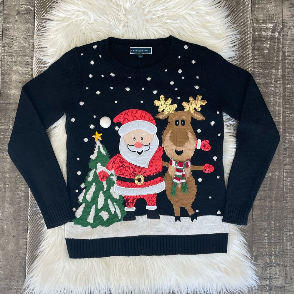 Karen Scott Santa Reindeer Pullover Christmas Holiday Sweater